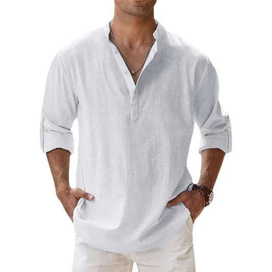 Cotton Linen Shirts for Men Casual Shirts Lightweight Long Sleeve Henley Beach Shirts Hawaiian T Shirts for Men