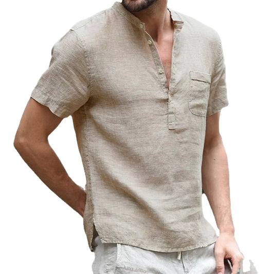 Summer Men'S Short-Sleeved T-Shirt Cotton and Linen Led Casual Men'S T-Shirt Shirt Male Breathable S-3XL